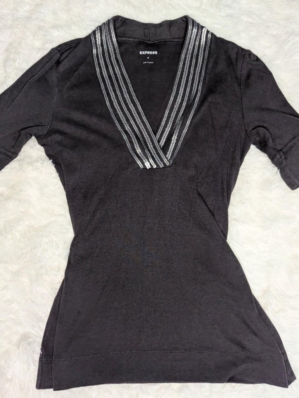 Y2K Express 3/4 sleeve grey sequin top